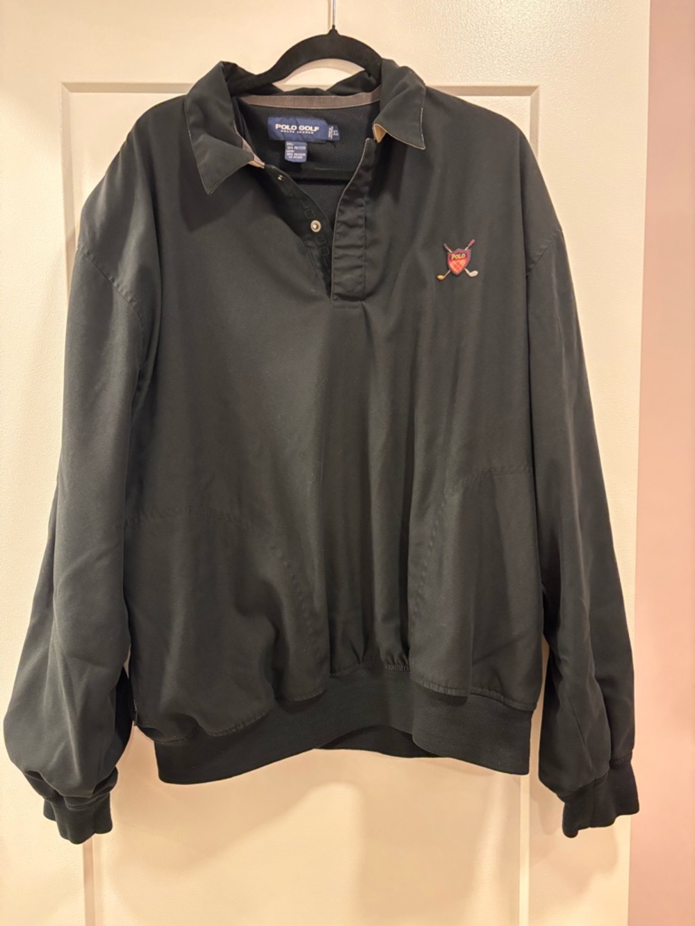 Polo Golf Ralph Lauren Pullover Jacket XL Black Windbreaker Lightweight Vintage